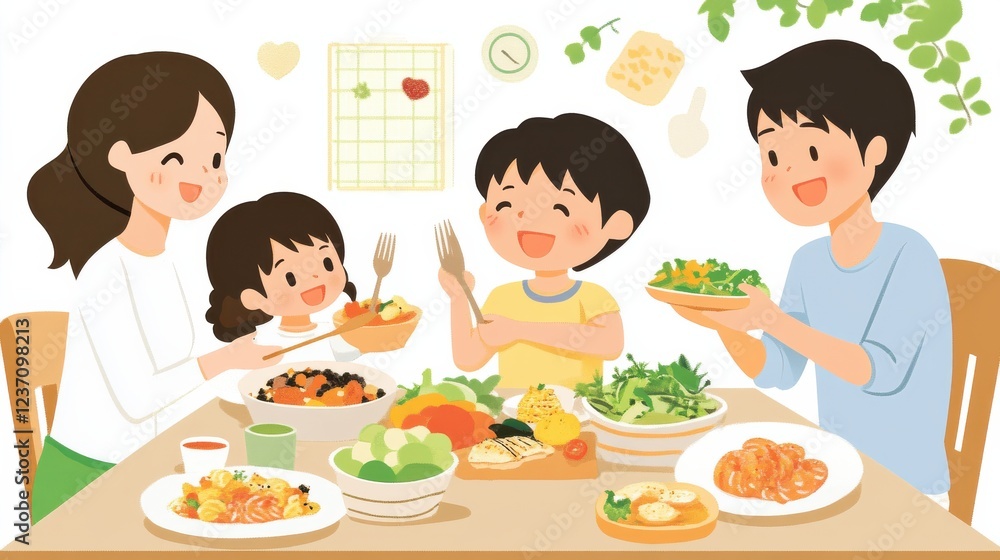 Family Enjoying Healthy Meal Together at Dining Table Family Enjoying Healthy Meal Together at Dining Table