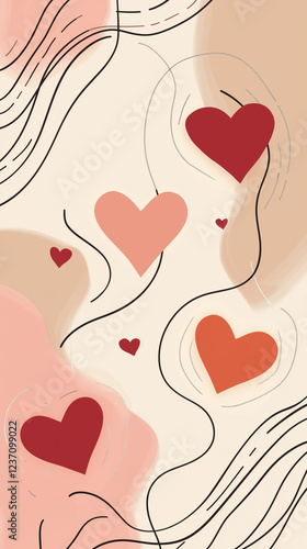 Obraz na płótnie Pink and red hearts with curved lines and text space w salonie