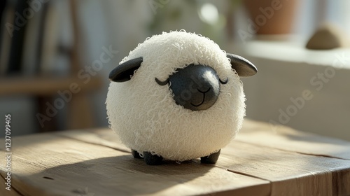 Cute Round Sheep Figurine Made of Rough Ceramic Material – Lovely Decorative Piece photo