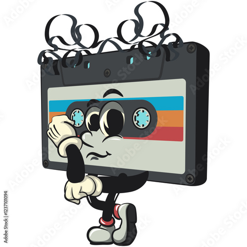 Cute retro cassette vektor illustration mascot character complicated and sad, work of hand drawn