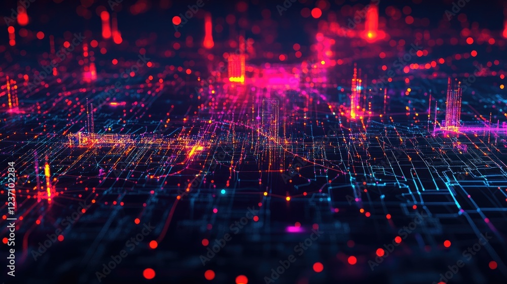 Abstract Digital Cityscape Network Illuminated Abstract Digital Cityscape Network Illuminated