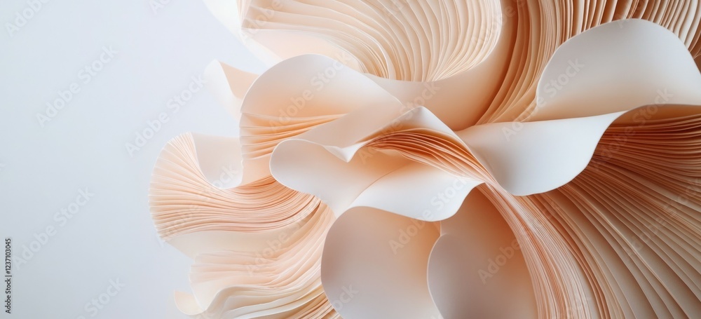 Abstract Organic Form in Light Peach and Beige Tones with Delicate Folds and Intricate Patterns - Elegant and Sophisticated Design