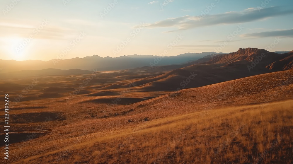 Autumnal Sunset Over Rolling Hills and Distant Mountains Autumnal Sunset Over Rolling Hills and Distant Mountains