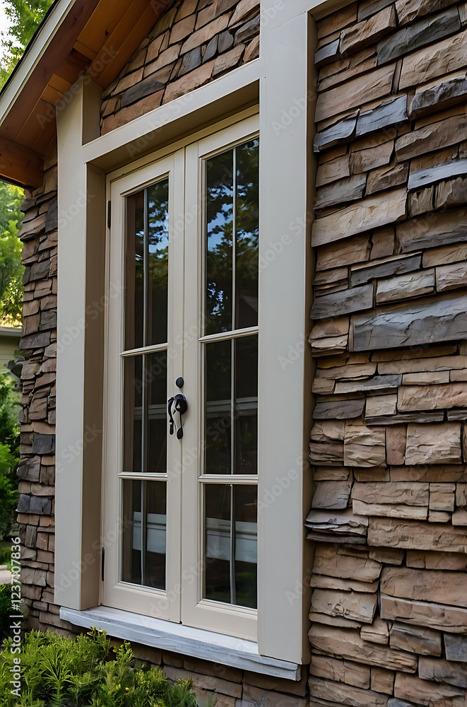 Elegant French Doors in Stone House Exterior: Modern Architecture and Design Elegant French Doors in Stone House Exterior: Modern Architecture and Design