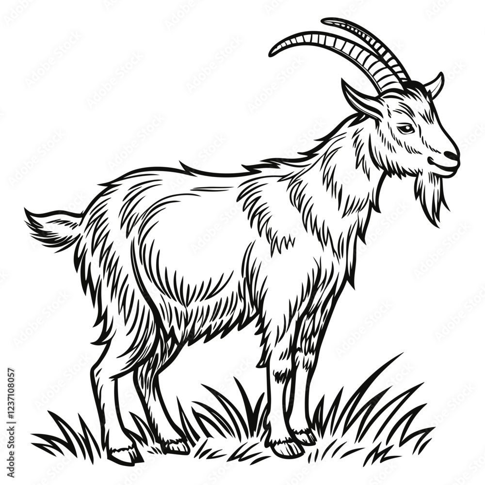 Black and white drawing of a goat Black and white drawing of a goat