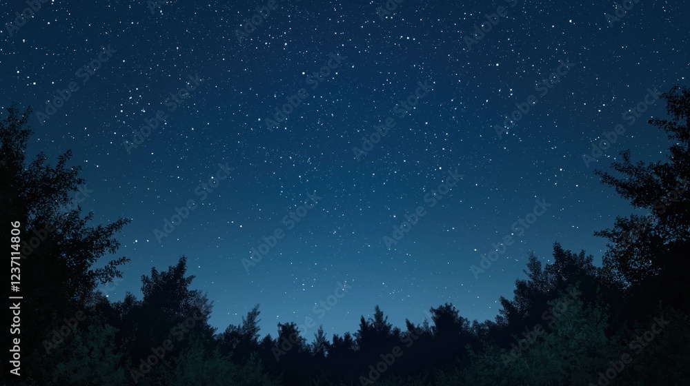 Fototapeta premium Pixel Art Night Sky Stars Above Silhouetted Forest