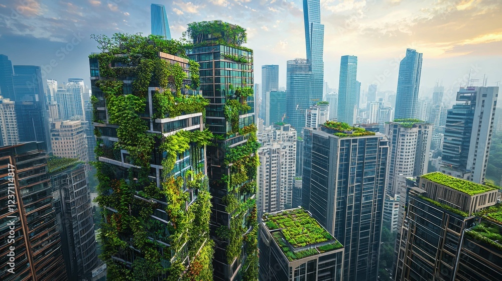 Obraz premium Urban Green Architecture in Modern City Landscape with Vegetation