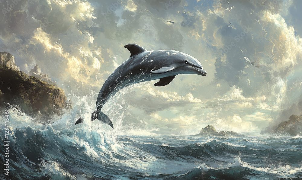 Fototapeta premium Dolphin Leaping Gracefully in the Ocean – A Majestic and Playful Marine Moment