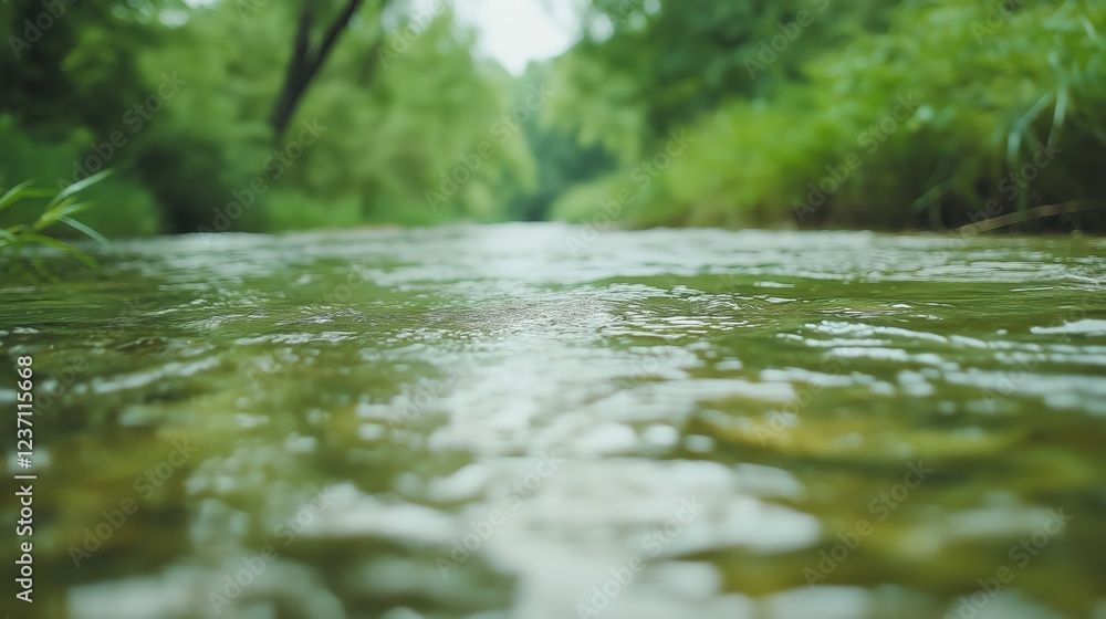 Fototapeta premium Tranquil Green Forest Stream Close Up
