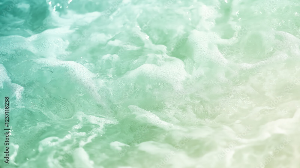 Obraz premium Turquoise Green Seafoam Texture Soft Light Abstract Ocean Wave Bubbles Background