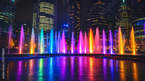 Toronto's City Hall, located in Ontario, Canada, is known for its striking lighting display called Illumination IX. photo