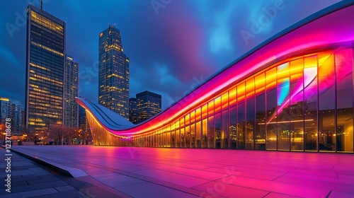 Toronto's City Hall, located in Ontario, Canada, is known for its striking lighting display called Illumination IX. photo