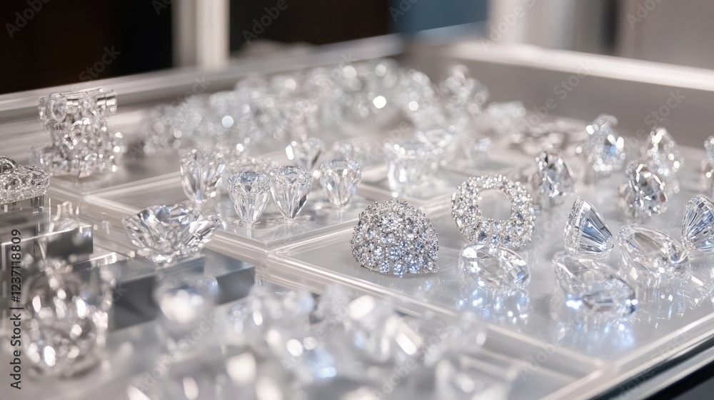 Sparkling Diamond Jewelry Displayed Elegantly In Cases Sparkling Diamond Jewelry Displayed Elegantly In Cases