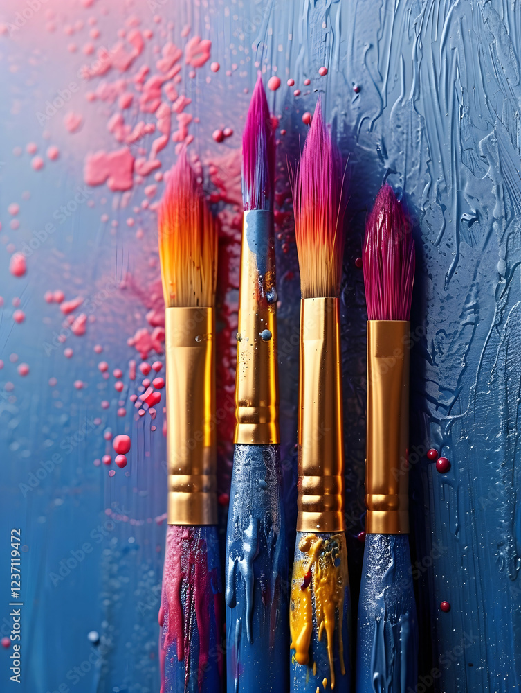Obraz premium Creative Design Equipment and Paint Splatter: Professional Studio Business Background