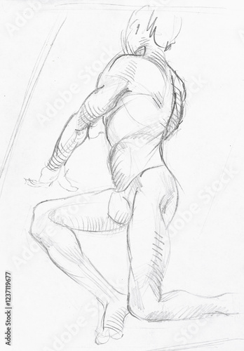 hand-drawn sketch of male model resting his hand