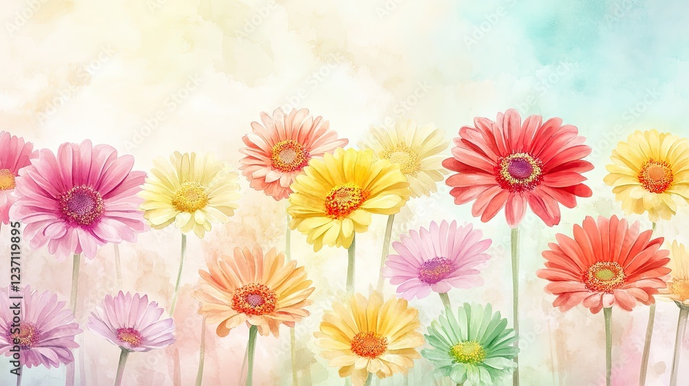 Obraz premium Colorful Gerbera Daisies in Watercolor Style