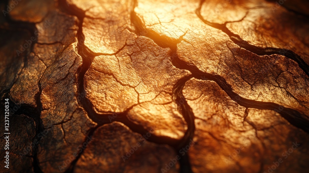 Close-up of cracked, dry earth with warm sunlight. Close-up of cracked, dry earth with warm sunlight.