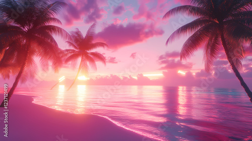 neon tropical palm beach