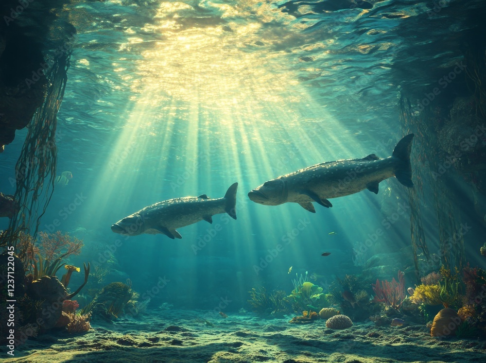 Fototapeta premium Ichthyosaurs Glide Through Ancient Seas