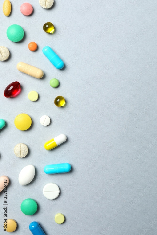 Various pills on gray background Various pills on gray background