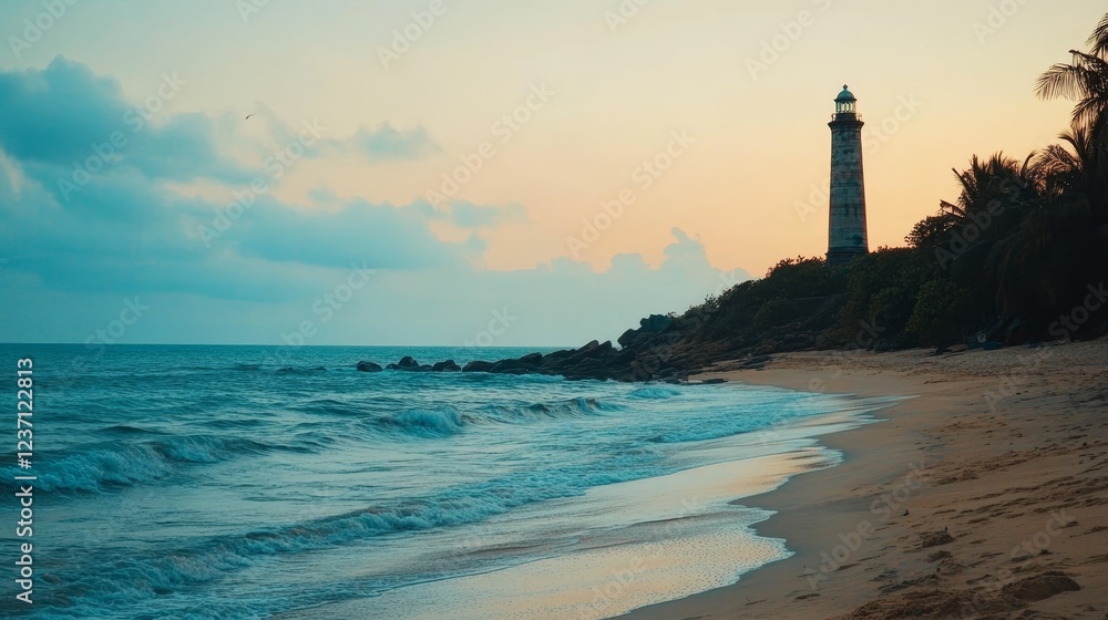 Tranquil beach with a towering lighthouse in Sri Lanka. Tranquil beach with a towering lighthouse in Sri Lanka.