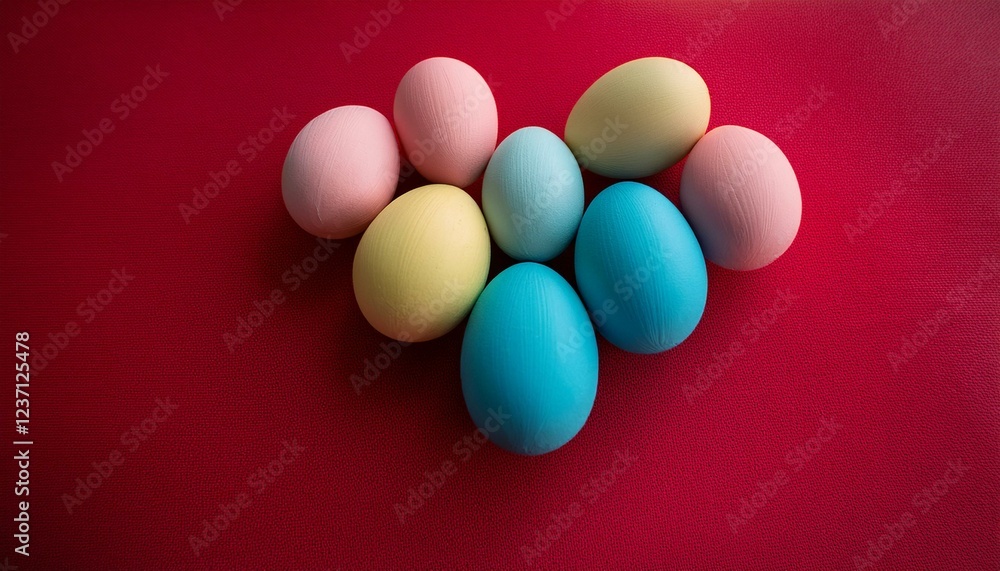 pastel eggs on a quite crimson floor adorable spring easter egg layout with pink teal blue yellow shades created with generative ai and other techniques pastel eggs on a quite crimson floor adorable spring easter egg layout with pink teal blue yellow shades created with generative ai and other techniques