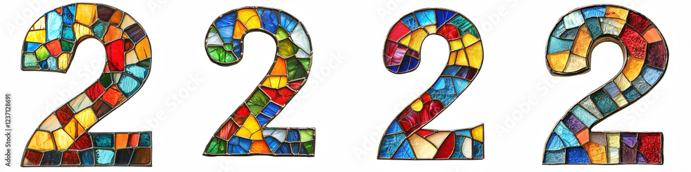 Fototapeta premium Number 2, made with stained colorful glass, logotype, Two isolated on a transparent background