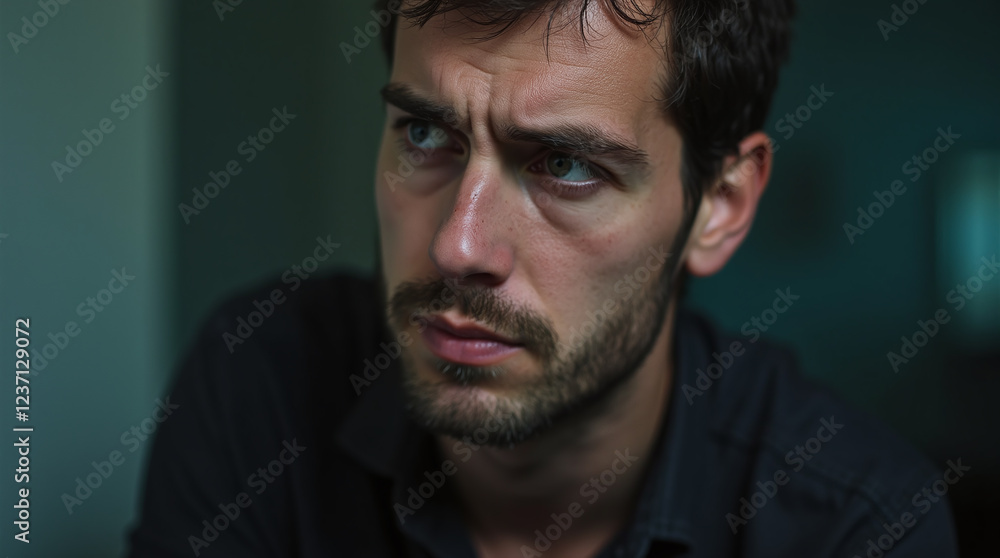 Close-up Portrait of Man with Depression, Anxiety, Addiction, Anger Issues, Schizophrenia, Psychosis, Mental Illness Close-up Portrait of Man with Depression, Anxiety, Addiction, Anger Issues, Schizophrenia, Psychosis, Mental Illness