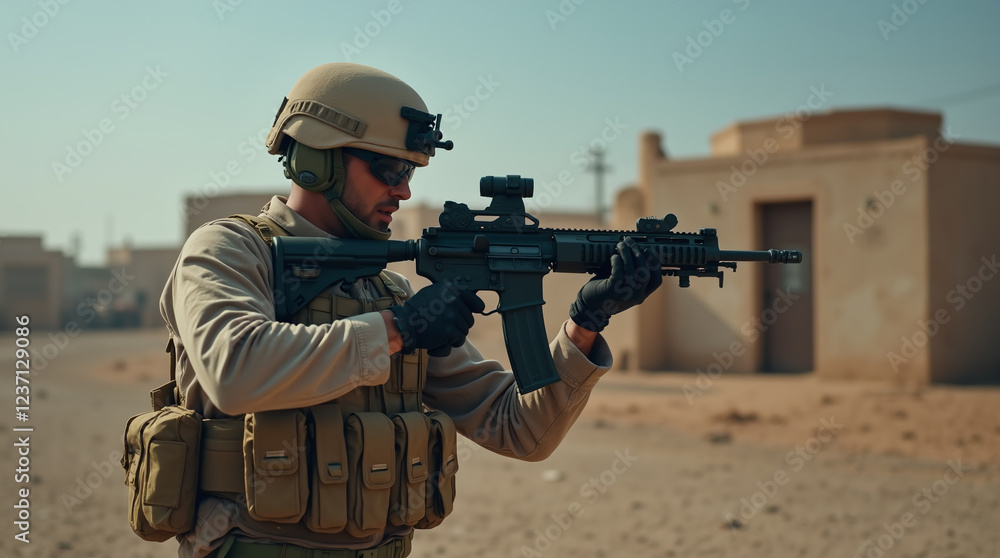 Soldier of Special Forces Army on a Mission, War and Military Operation Soldier of Special Forces Army on a Mission, War and Military Operation