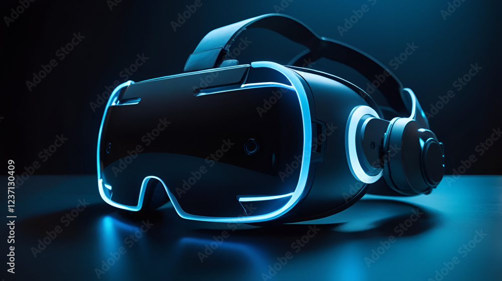 VR headset image with glowing blue lights VR headset image with glowing blue lights