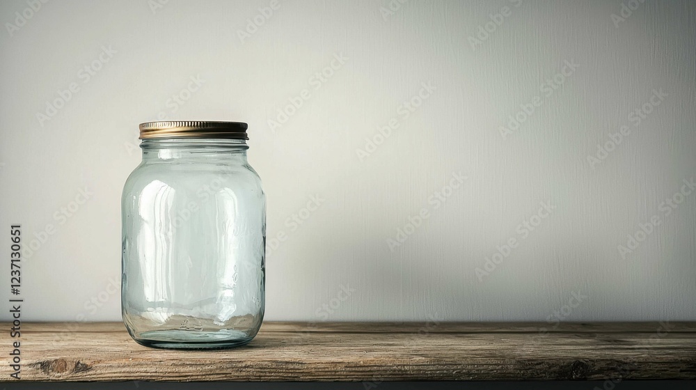 Empty Glass Jar with Lid on Rustic Wooden Table Background Empty Glass Jar with Lid on Rustic Wooden Table Background