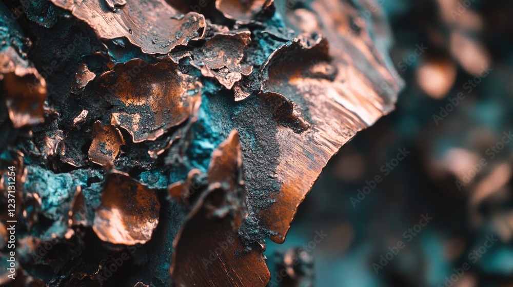 Copper oxidized into an artistic pattern. Patina formed over time. Copper oxidized into an artistic pattern. Patina formed over time.