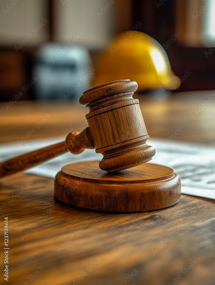 a courtroom with a hammer on a wooden table. a courtroom with a hammer on a wooden table.