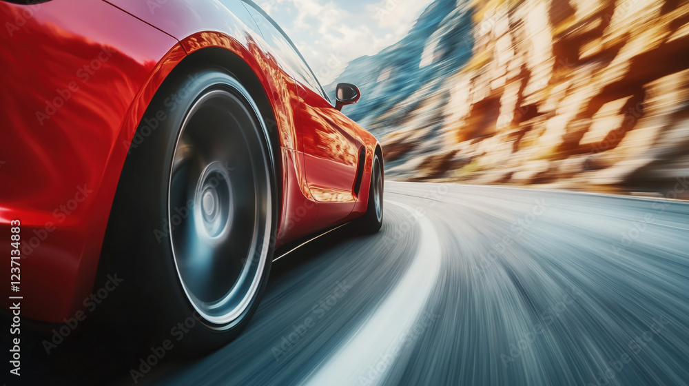 Car Drifting Around a Sharp Bend on a Mountain Road, with a Blurred Background of Rocky Cliffs and Deep Canyons, Showcasing Thrilling Performance and Scenic Beauty Car Drifting Around a Sharp Bend on a Mountain Road, with a Blurred Background of Rocky Cliffs and Deep Canyons, Showcasing Thrilling Performance and Scenic Beauty