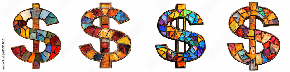 Fototapeta premium Symbol $, made with stained colorful glass, logotype, Dollar isolated on a transparent background