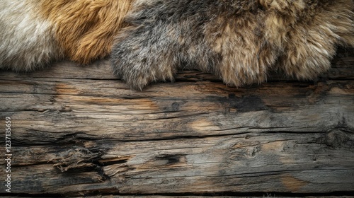 Textured Fur Strands on Rustic Wooden Surface with Natural Colors photo