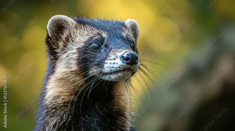 Curious Wild Mammal with Dark Fur and Bright Eyes in Nature Curious Wild Mammal with Dark Fur and Bright Eyes in Nature