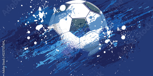 vector black grunge soccer ball on white and blue