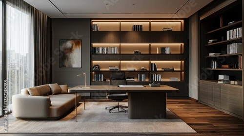 Wallpaper Mural Modern Luxury Office Interior with Bookshelves and Sofa Seating Torontodigital.ca