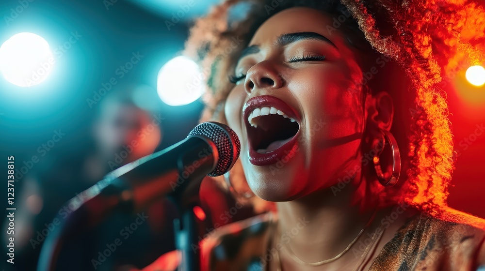 A dynamic live performance unfolds as the singer expresses deep emotions, captivating the audience with her powerful vocal delivery and vibrant stage energy.