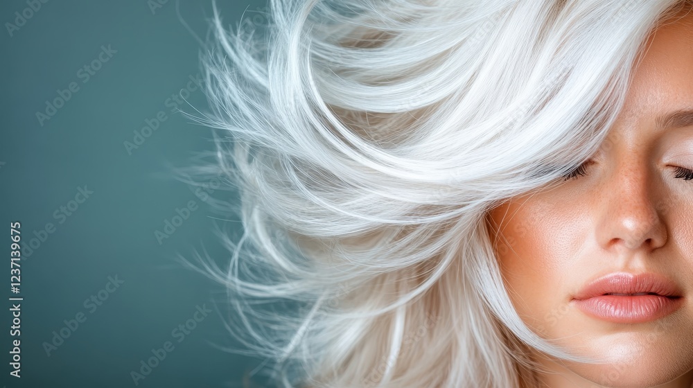 A mesmerizing close-up of a model's beautiful flowing hair illuminated softly, capturing the elegance and vibrancy of modern hair fashion against a serene backdrop. A mesmerizing close-up of a model's beautiful flowing hair illuminated softly, capturing the elegance and vibrancy of modern hair fashion against a serene backdrop.