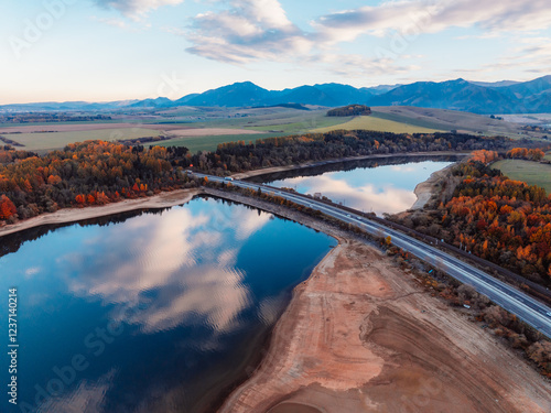 Liptov region with Tatras mountains around. Liptovska mara dam landspace, slovakia. photo