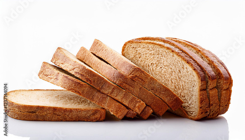 healthful wholemeal bread slices isolated on white background copy area