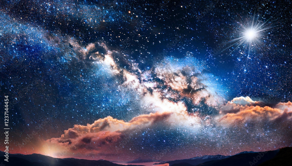 Obraz premium an enchanted night sky history with sparkling stars distant galaxies and the textures of swirling nebulae and twinkling lights growing a paranormal celestial scene