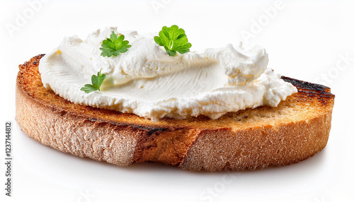 toasted bread with cream cheese isolated on white background with clipping path