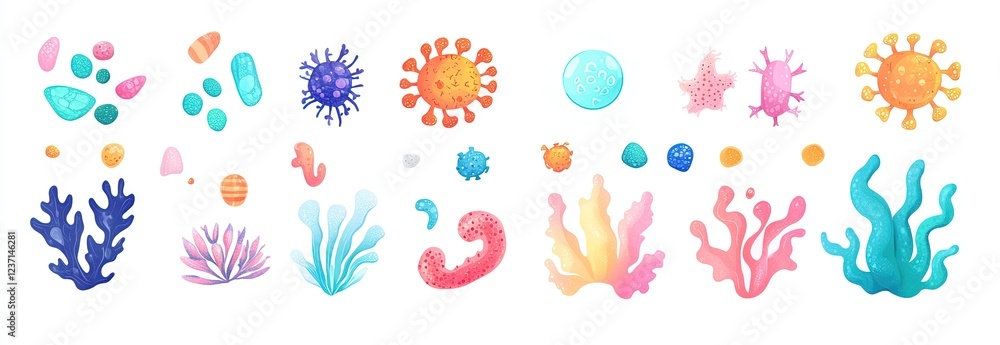 A variety of microorganisms and bacteria in different styles. AI generated image A variety of microorganisms and bacteria in different styles. AI generated image