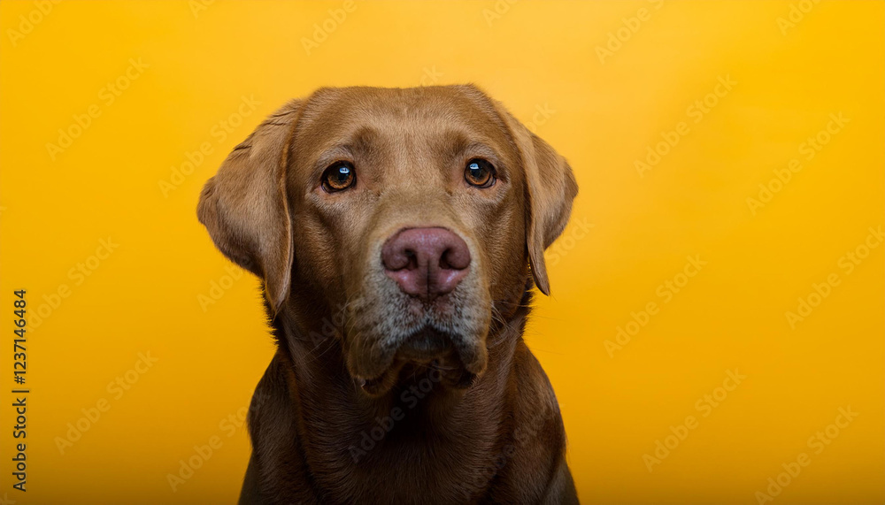 portrait of a adorable labrador inf ront of a yellow history portrait of a adorable labrador inf ront of a yellow history