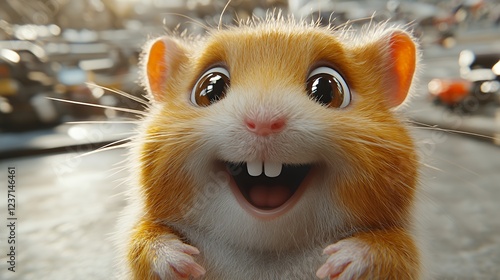 Joyful Hamster Close-Up: A Cheerful, Animated Portrait