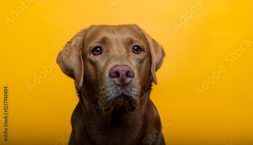 portrait of a adorable labrador inf ront of a yellow history photo