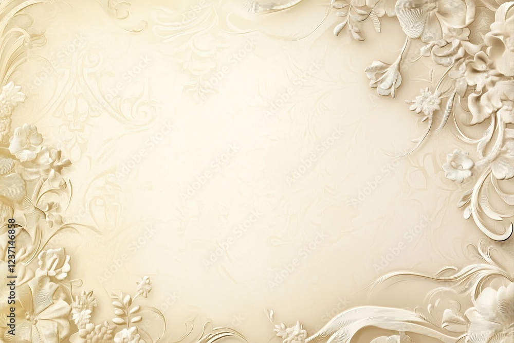 Elegant floral embossed frame on cream background. Elegant floral embossed frame on cream background.